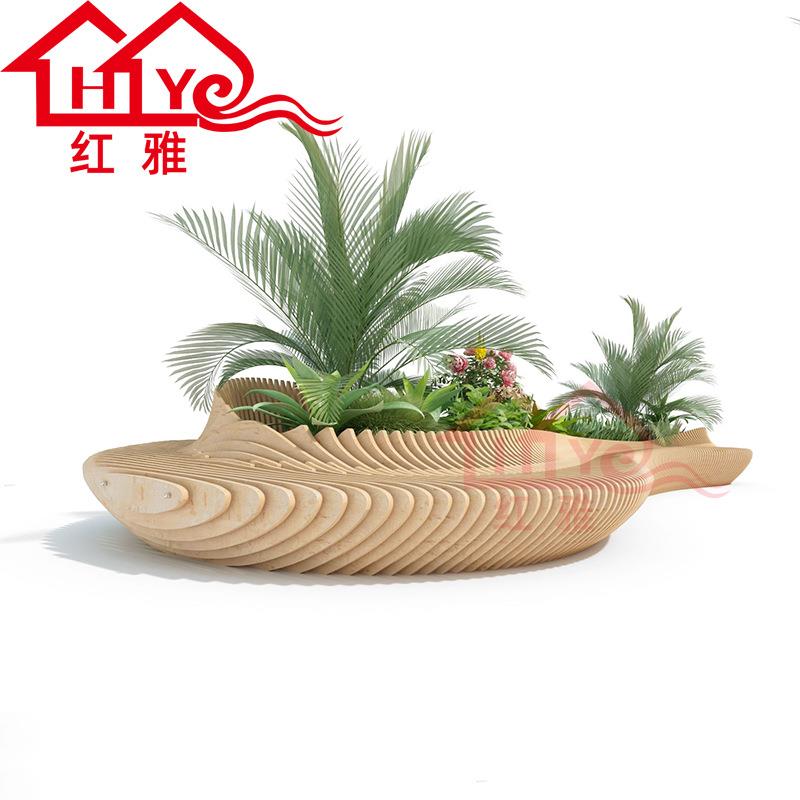 实木切片花池商场造景大花坛坐凳弧形树池座椅室内休闲椅等候排椅