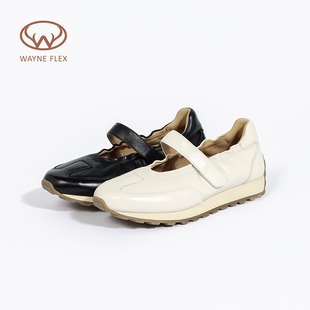 韦恩魔术贴玛丽珍鞋软底法式显瘦复古浅口奶奶鞋WF1263