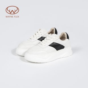 WAYNE FLEX韦恩复古真皮休闲厚底增高松糕底小白鞋3126