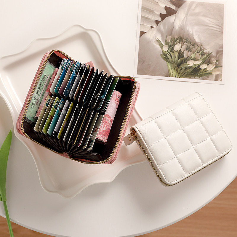 卡包女防消磁多卡位简约大容量卡夹软皮小巧可爱迷你拉链零钱包