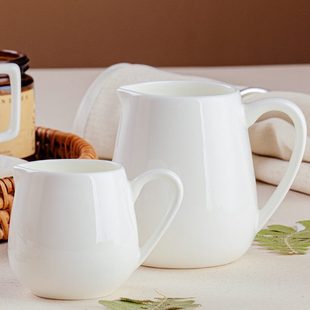 白色奶杯迷你浇汁斗带把奶商用杯流咖啡奶陶瓷引盅斗轻奢餐厅罐汁