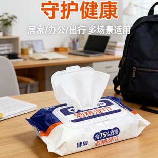 杀菌消毒清洁卫生湿纸巾居家办公酒精湿巾 津昊75%酒精湿巾便携装