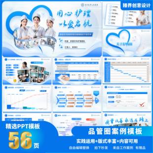 医护PPT模板护理类品管圈课件案例分析个案专案PDCA蓝色高级感