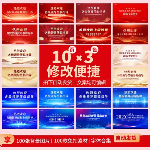热烈欢迎领导莅临指导检查PPT模板背景图参观交流签约发布会高级