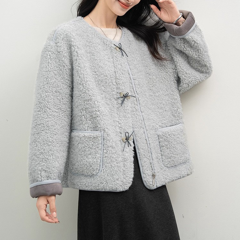 拉夏贝尔韩系皮毛一体圆领外套女秋冬新款毛毛宽松休闲保暖短外套,女装/女士精品,短外套,淘宝优惠券,粉丝福利购,淘宝优惠卷