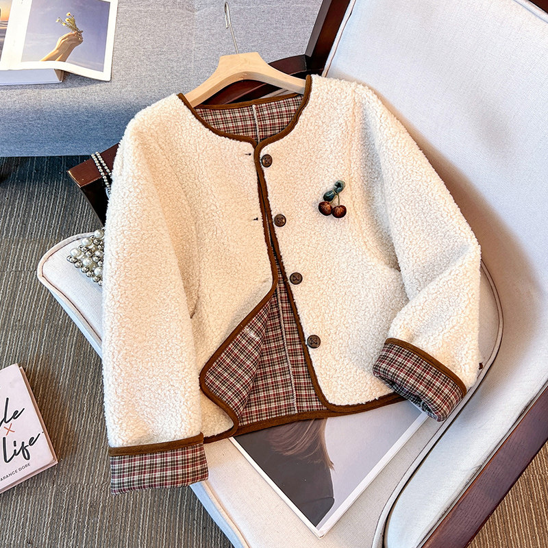 拉夏贝尔小香风潮流好看短外套女2025年秋冬新款休闲格子拼接上衣,女装/女士精品,短外套,淘宝优惠券,粉丝福利购,淘宝优惠卷