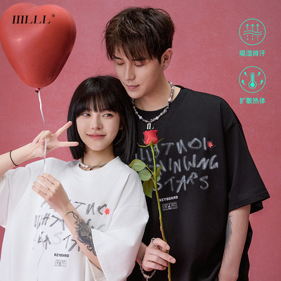 IIILLL童锦程重磅字母印花圆领短袖T恤印花男美式设计感潮牌半袖