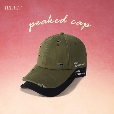 IIILLL童锦程复古做旧鸭舌帽破洞遮阳软顶户外显脸小纯棉棒球帽子
