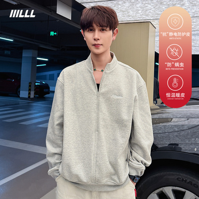 IIILLL童锦程美式重磅开衫卫衣男秋冬新中式立领宽松休闲新款外套