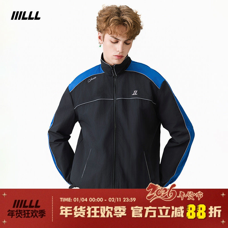 IIILLL童锦程外套男春秋新款拉链开衫刺绣运动风撞色通勤立领夹克,男装,夹克,淘宝优惠券,粉丝福利购,淘宝优惠卷