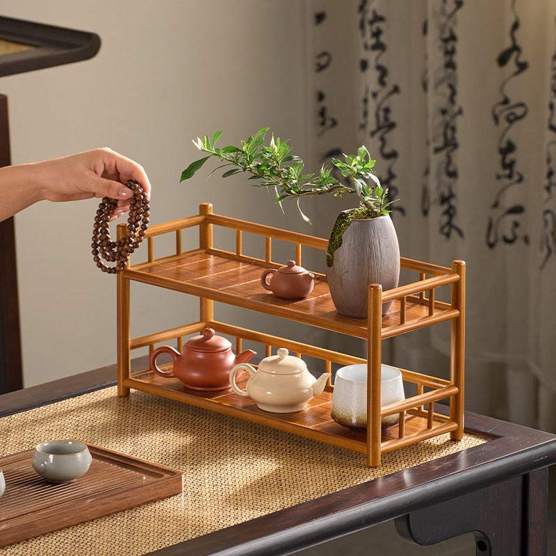 茶室博古架茶杯茶具收纳层架中式茶架桌面摆件小型茶杯架摆放置物