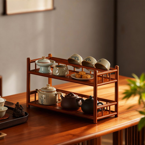 新中式桌面茶壶博古架摆件小型茶杯架子茶室茶具收纳摆放架置物架