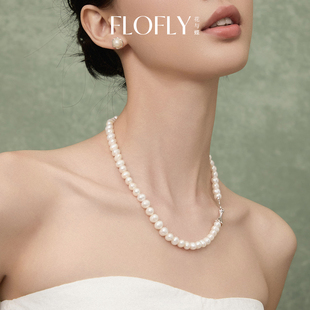 花与蝶925银吊坠轻奢淡水珍珠项链女配毛衣项链女款2024新款爆款