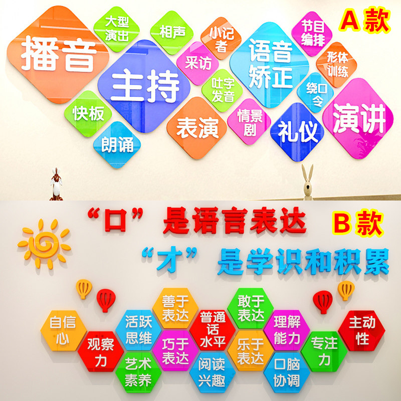 播音主持演讲口才文字宣传培训班机构墙面装饰3d亚克力立体墙贴画