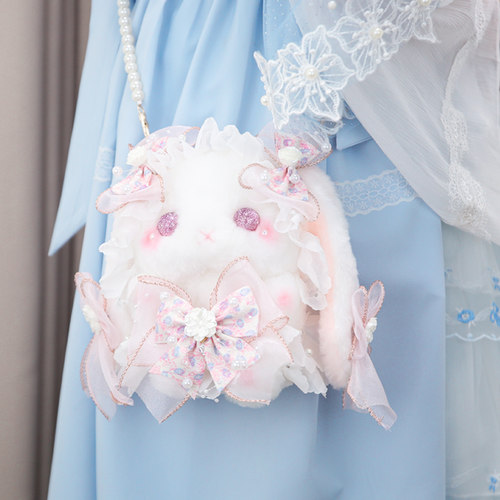 手作lolita洛丽塔包包兔子玩偶斜挎双肩包可爱栀子兔子背包lo包