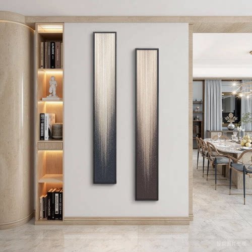 高档轻奢极简抽象窄长条竖版挂画客厅入户玄关装饰画走廊过道壁画