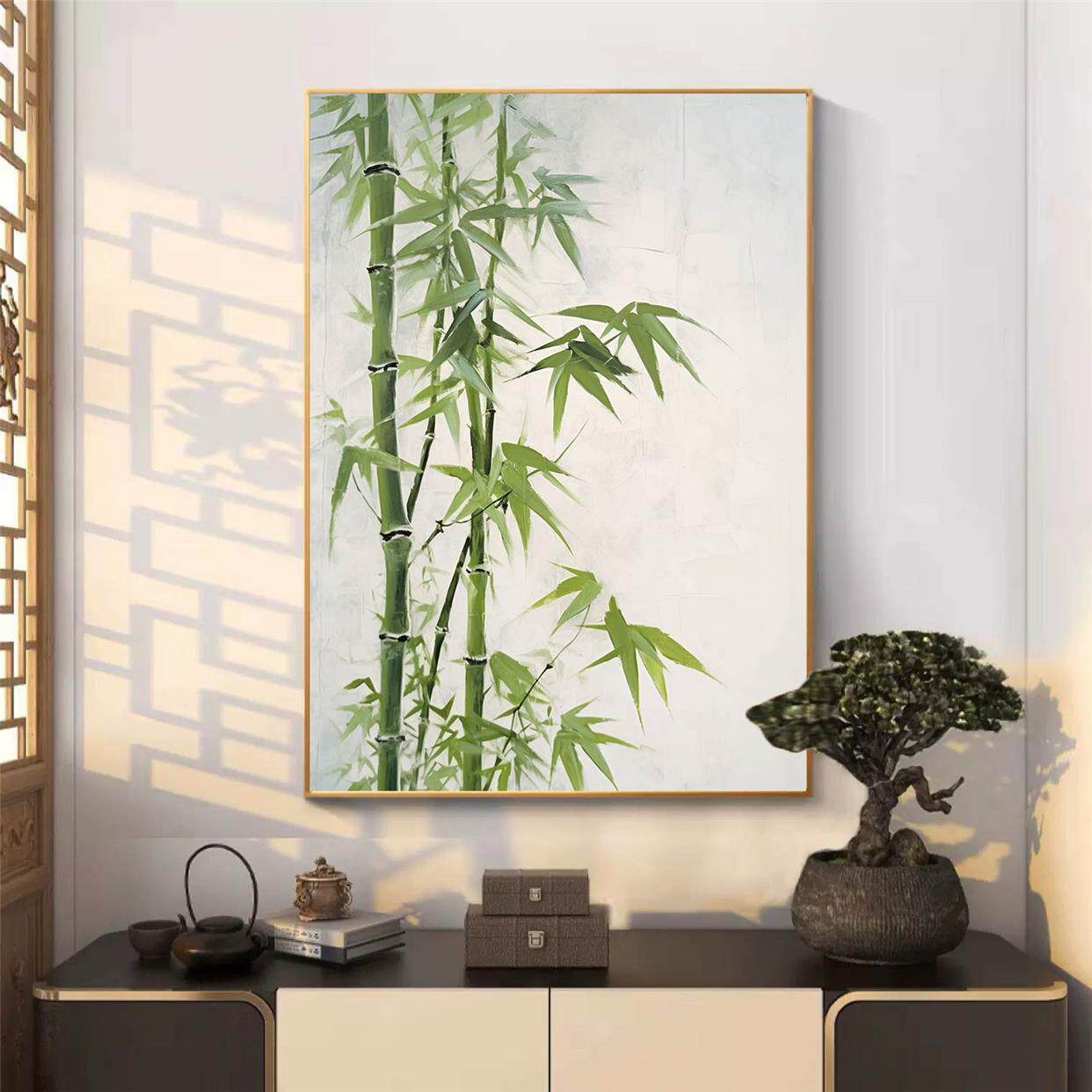 新中式客厅装饰画绿植竹子壁画中国风禅意寓意好餐厅过道玄关挂画