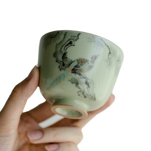 闻香杯单杯主人杯 秘黄汝窑g主人杯家用功夫茶杯复古品茗杯中式