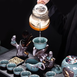 功夫茶具o家用简约哥窑茶杯复古全半自动创意茶道礼 懒人茶具套装