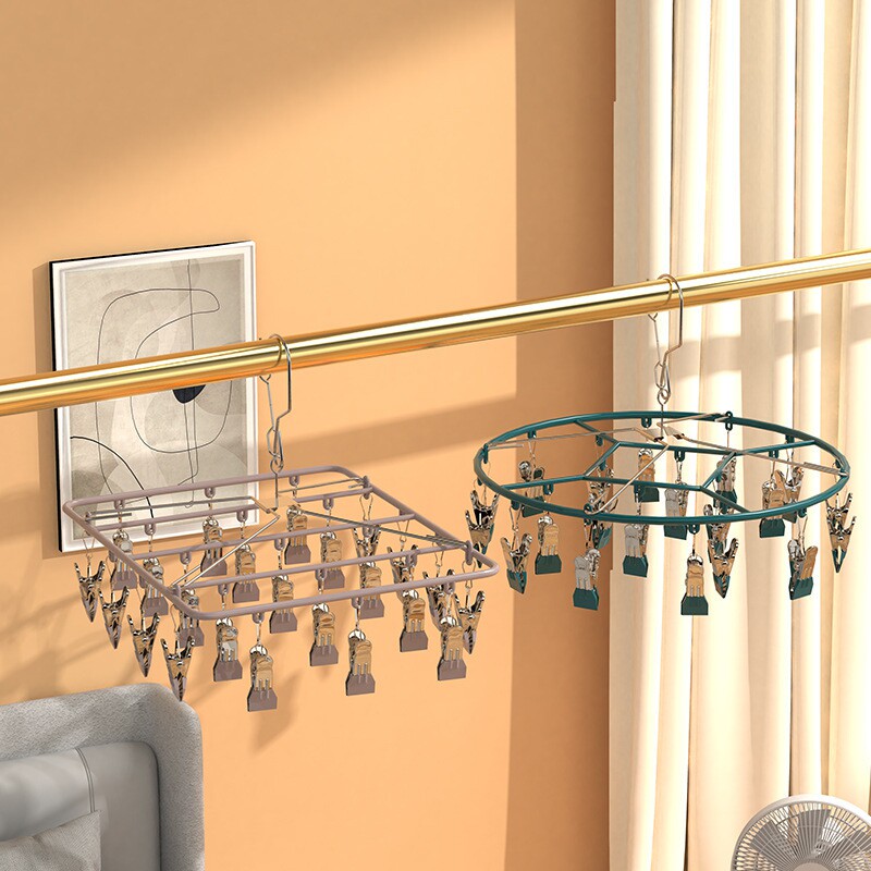 圆形金属衣架20头袜夹衣物无夹家用痕防多头儿童内衣裤夹掉不锈钢