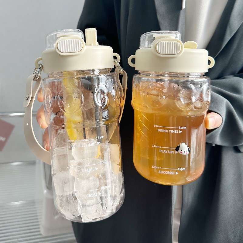 水杯女生夏季高颜值大容量塑料壶新款2025刻度带茶漏双饮吸管杯子