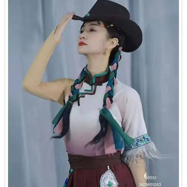 藏族次仁拉索舞蹈演出服装民族女学生艺考舞蹈练习舞蹈半身长裙舞