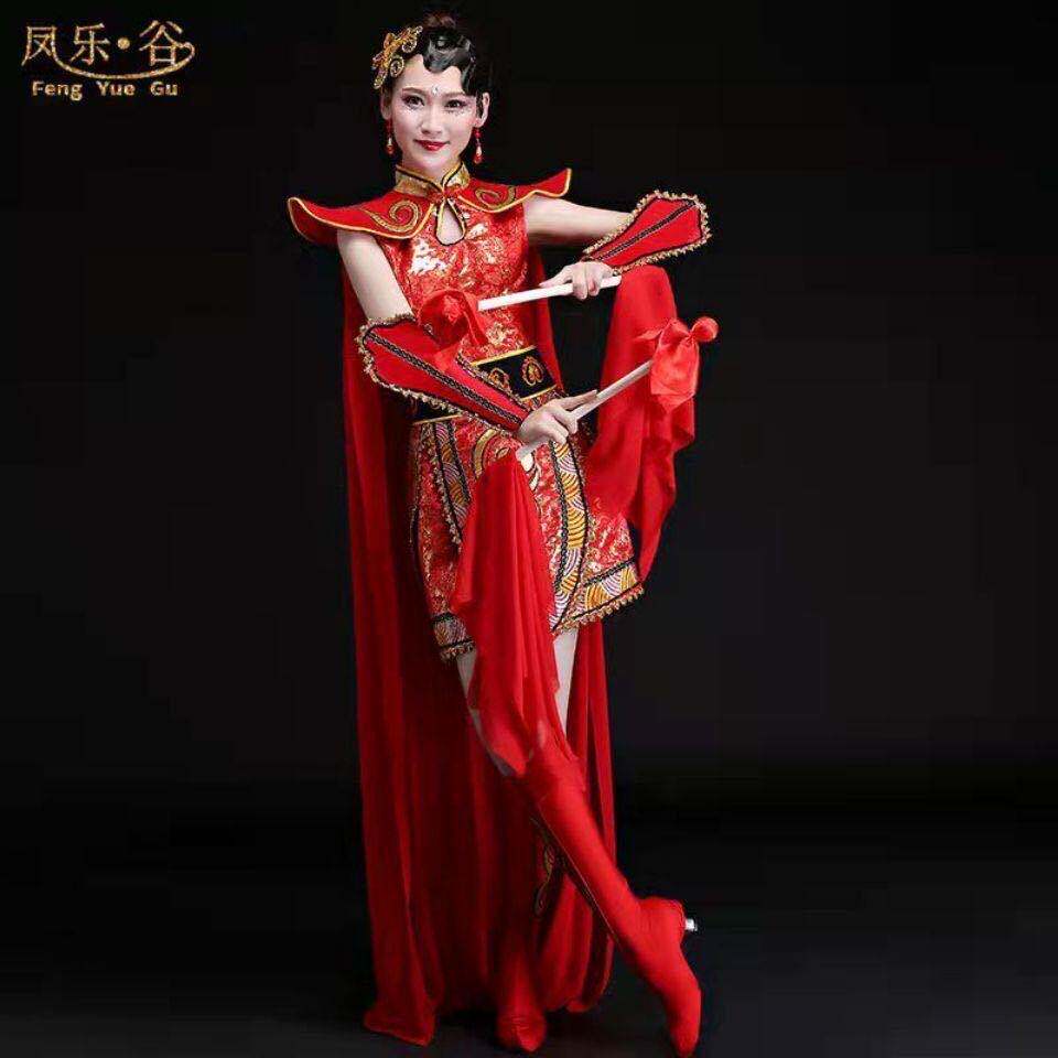 中国鼓演出服打鼓服腰鼓敲鼓演出服水鼓舞演出服装女将军古装帅气