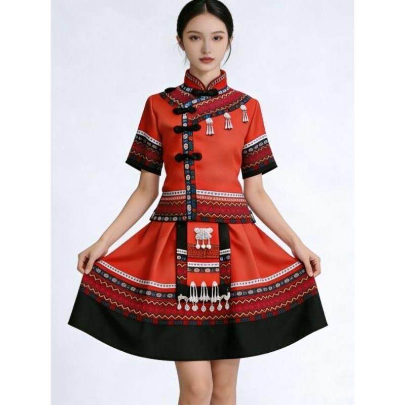 新苗族女装云南贵州广西三月三壮族表演服少数民族套装短款演出服