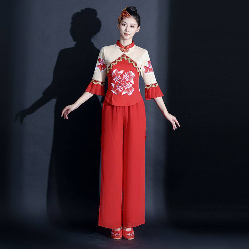 秧歌服演出服女中国风民族古典舞蹈服装飘逸套装扇子舞台现代独舞