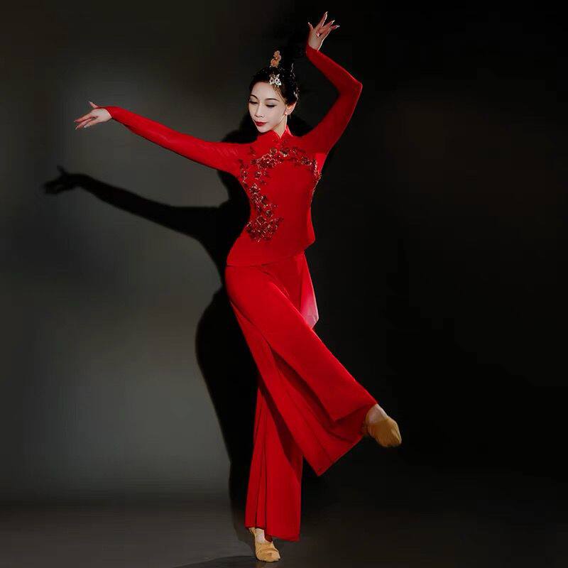 胶州秧歌舞蹈服两件套裤子成人现代舞广场舞中国舞伞舞演出服套装