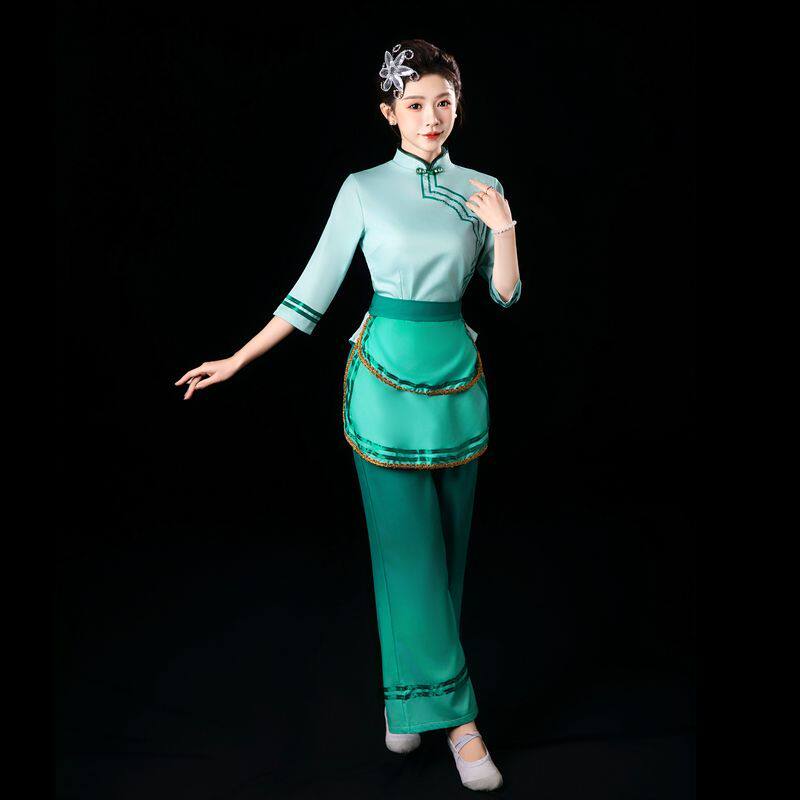 采茶舞演出服装村姑田间斗笠舞蹈演出服丰收节服装采茶姑娘舞蹈服