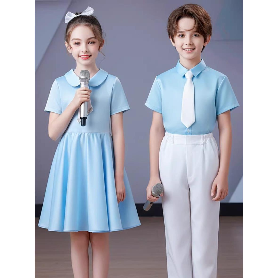 儿童合唱表演服装男女童初中小学生诗歌朗诵演出服集体比赛礼服