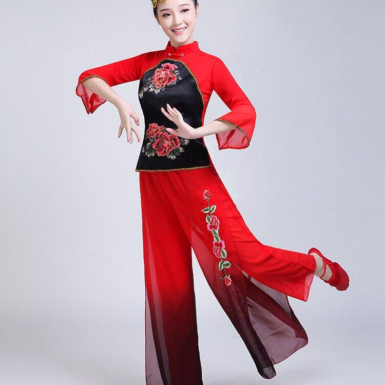 新款秧歌服成人古典舞演出服女飘逸中国风扇子舞蹈服装广场舞套装