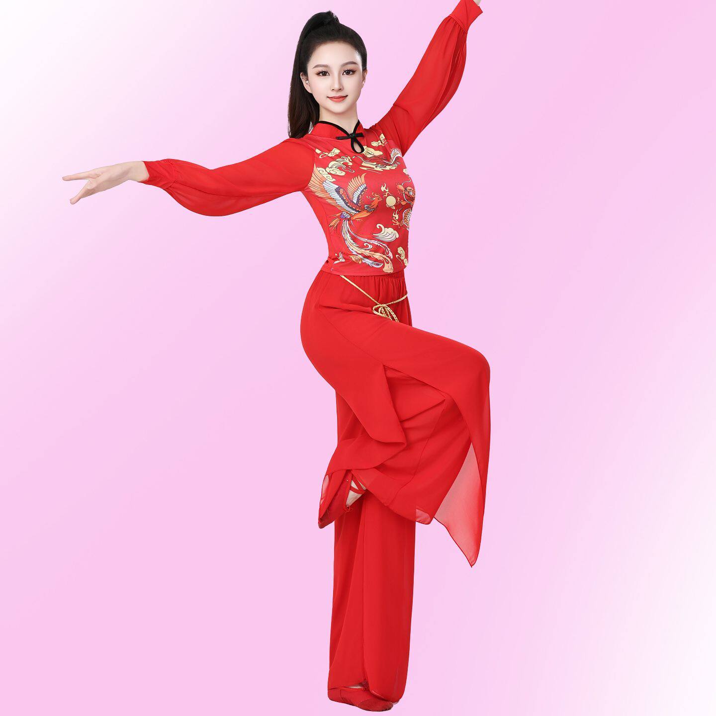 杨丽萍广场舞服装套装春季新款扇子舞伞舞中老年扭秧歌舞蹈演出服