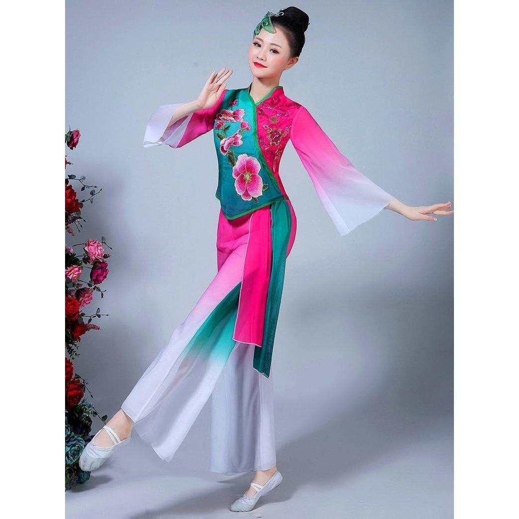 2025新款中老年雪纺舞服飘逸民族古典秧歌腰鼓扇子舞演出服装