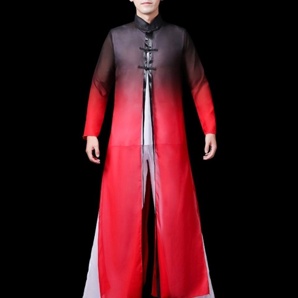 古典舞蹈演出服装男中国风书简舞现代水墨古风纱衣文艺表演服套装