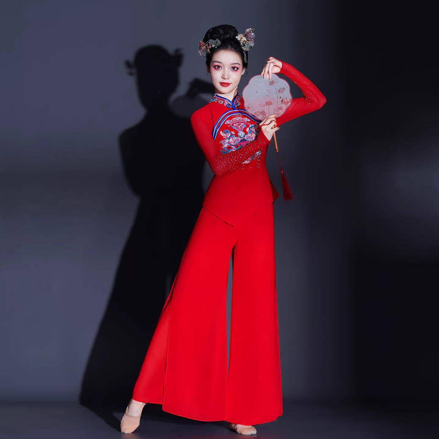 新款胶州秧歌服红色喜庆演出服民族扇子舞打鼓服中国风广场舞套装