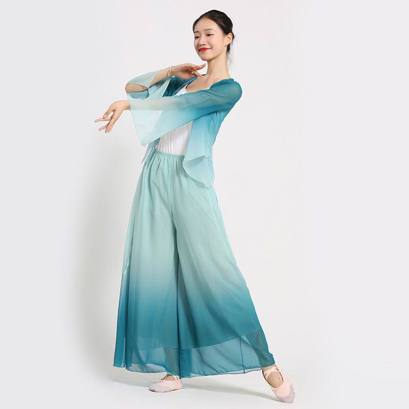 古典舞舞蹈服女新款渐变色纱衣套装中国现代舞演出服套装阔腿裤