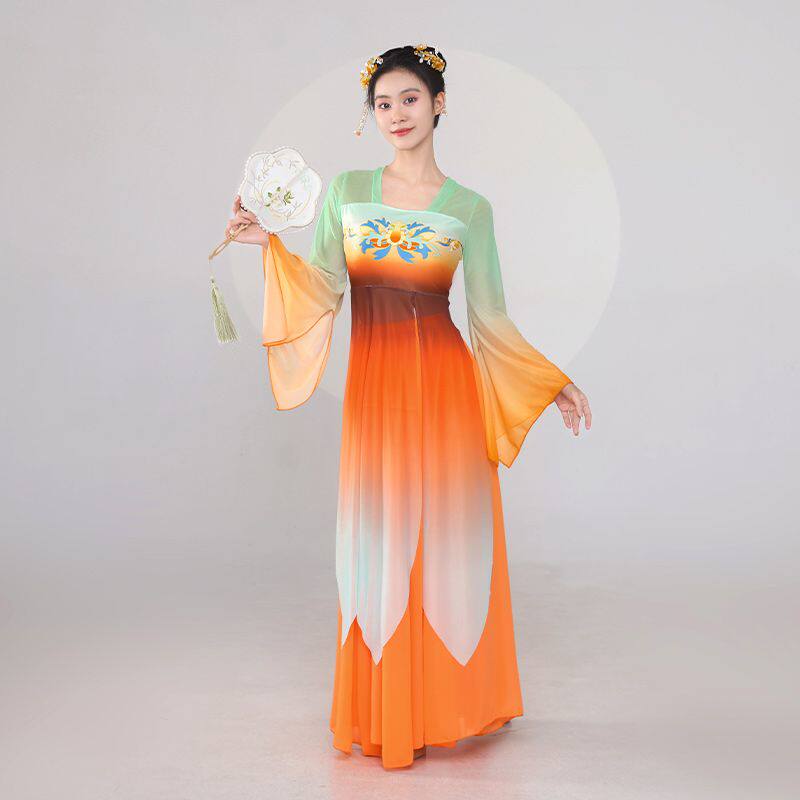 古典舞连衣裙纱衣舞蹈渐变飘逸中国汉服仙气演出服大摆裙套装服装