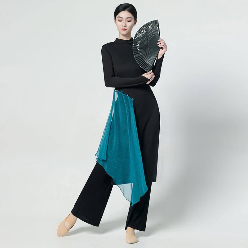 新款旗袍舞蹈服女古典舞练功服中国风黑色民族舞现代舞蹈演出服