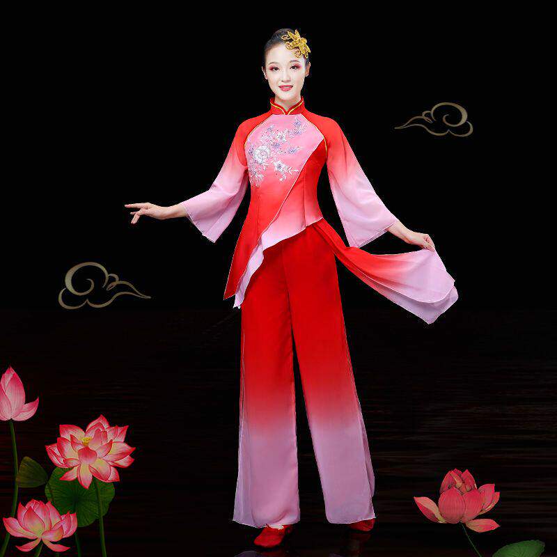 腰鼓古典舞蹈演出服女飘逸中国风秧歌服装套装扇子伞舞现代表演服