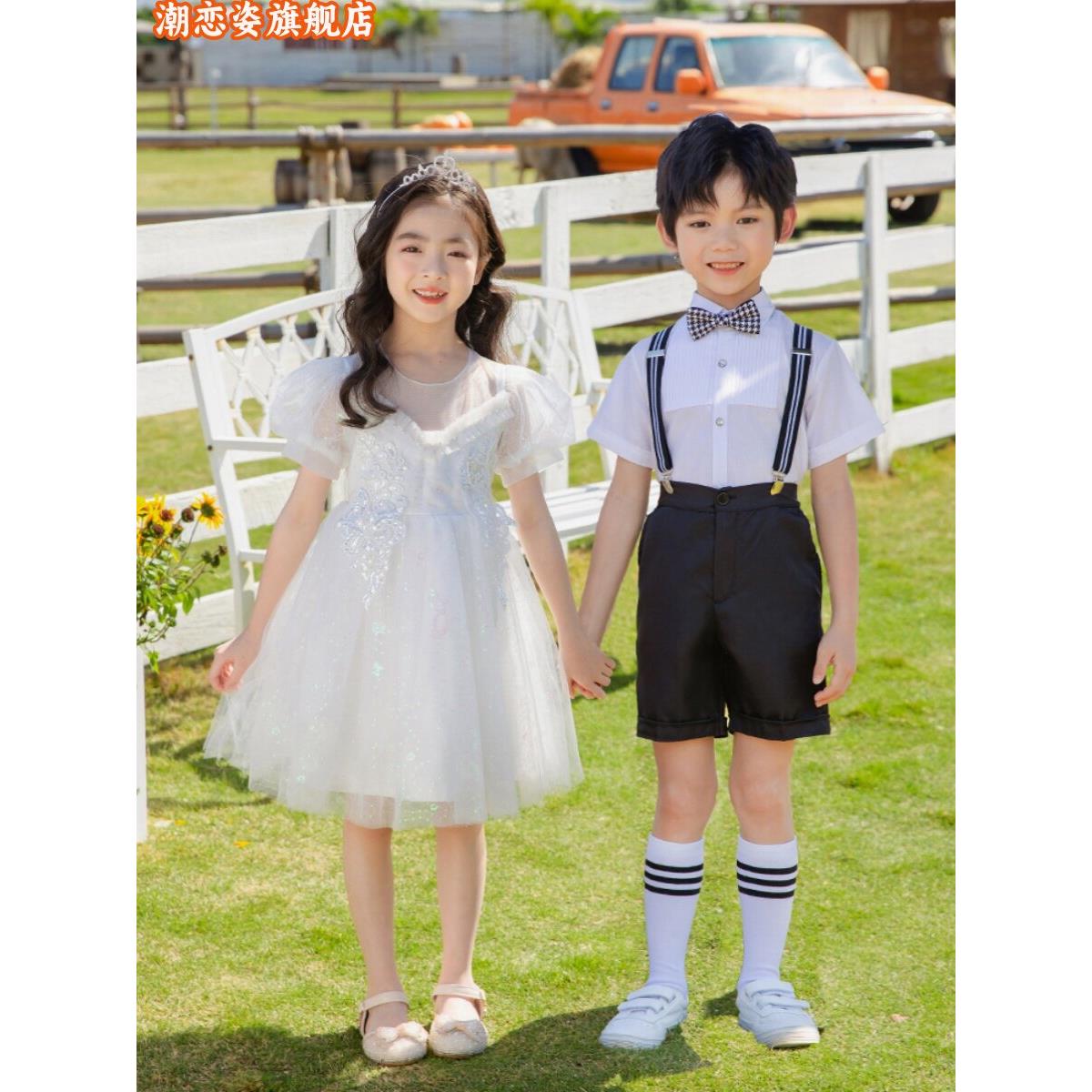 六一儿童演出服装幼儿园蓬蓬纱裙男女童毕业典礼合唱服背带裤礼服