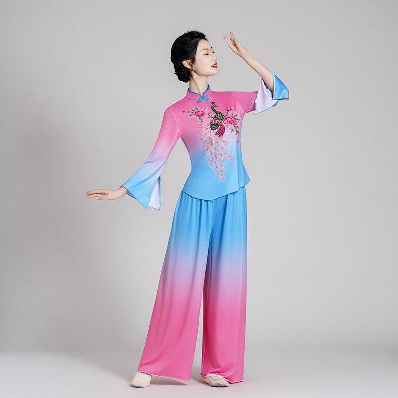 秧歌服装大全两件套中老年扇子舞蹈演出服腰鼓队广场服装跳舞衣服