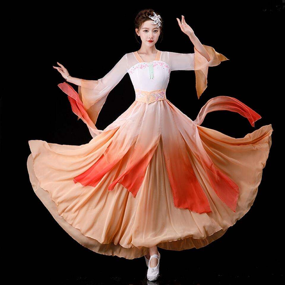 古典舞蹈服女飘逸中国风古装汉服演出服民族练功服大摆裙舞蹈服装
