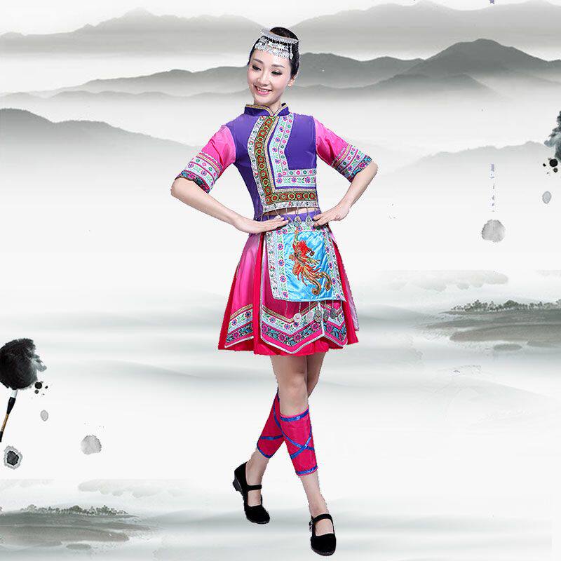 畲族服装新款渐变苗族演出服瑶族表演服舞台装少数民族服装女