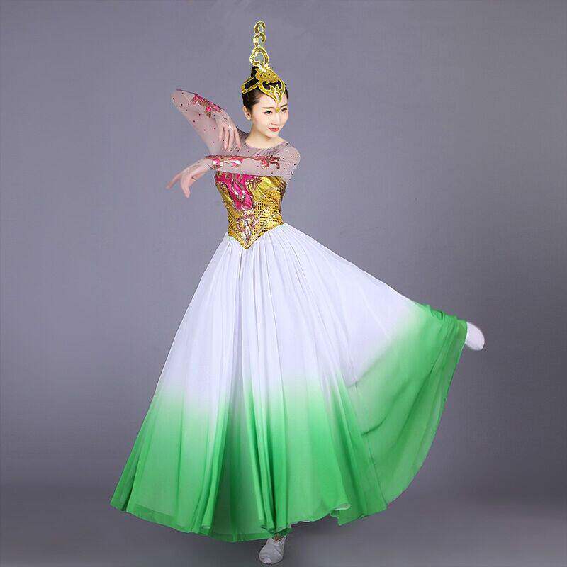 开场舞大摆裙花瓣表演服现代舞时尚花瓣大摆裙花开盛世花朵演出服