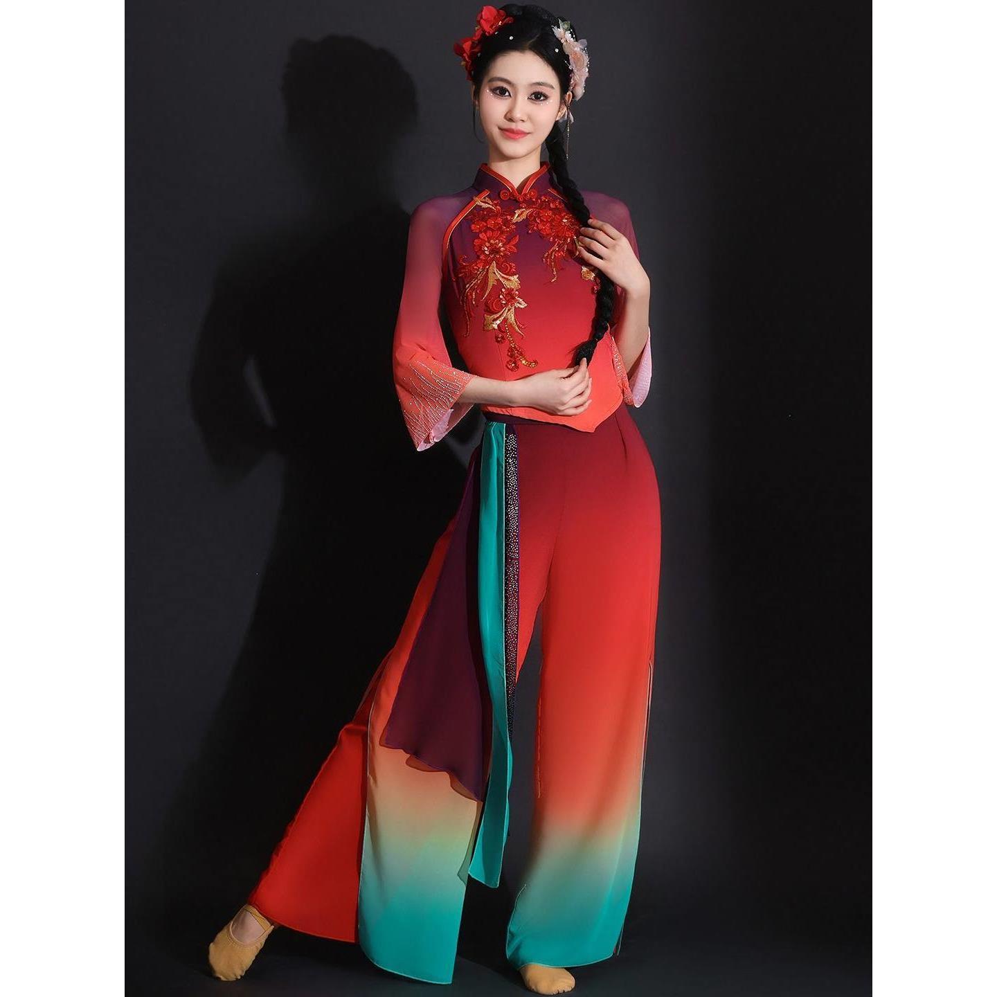 2026新款胶州秧歌舞蹈服红色渐变民族舞表演服装扇子舞广场舞喜庆