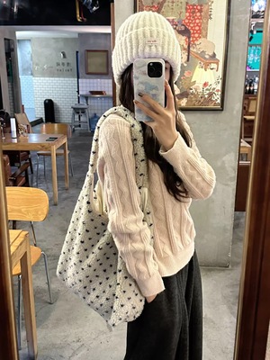 「Ohyoudo」ins风爱心羊羔毛绒托特包/大容量百搭秋冬通勤单肩包