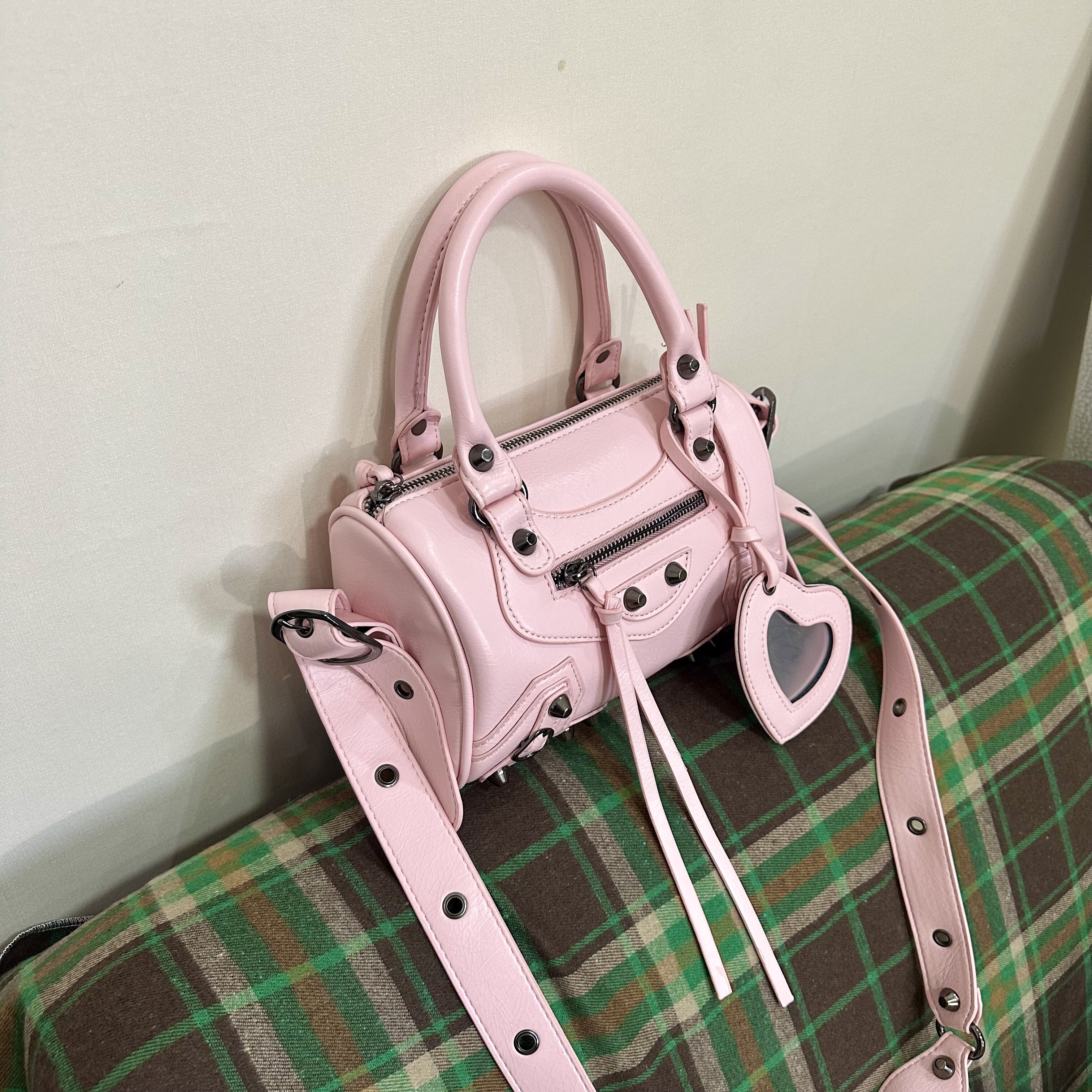 「Ohyoudo」粉嫩波士顿机车包！24新款手提包时尚斜挎包韩版单肩