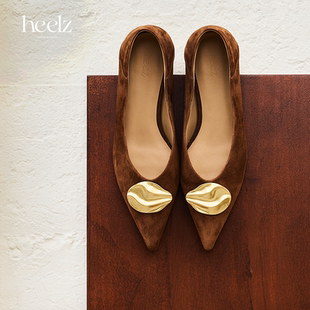 heelz设计师手工鞋履 ｜步步留心兰花扣羊翻毛皮奶奶鞋 2公分